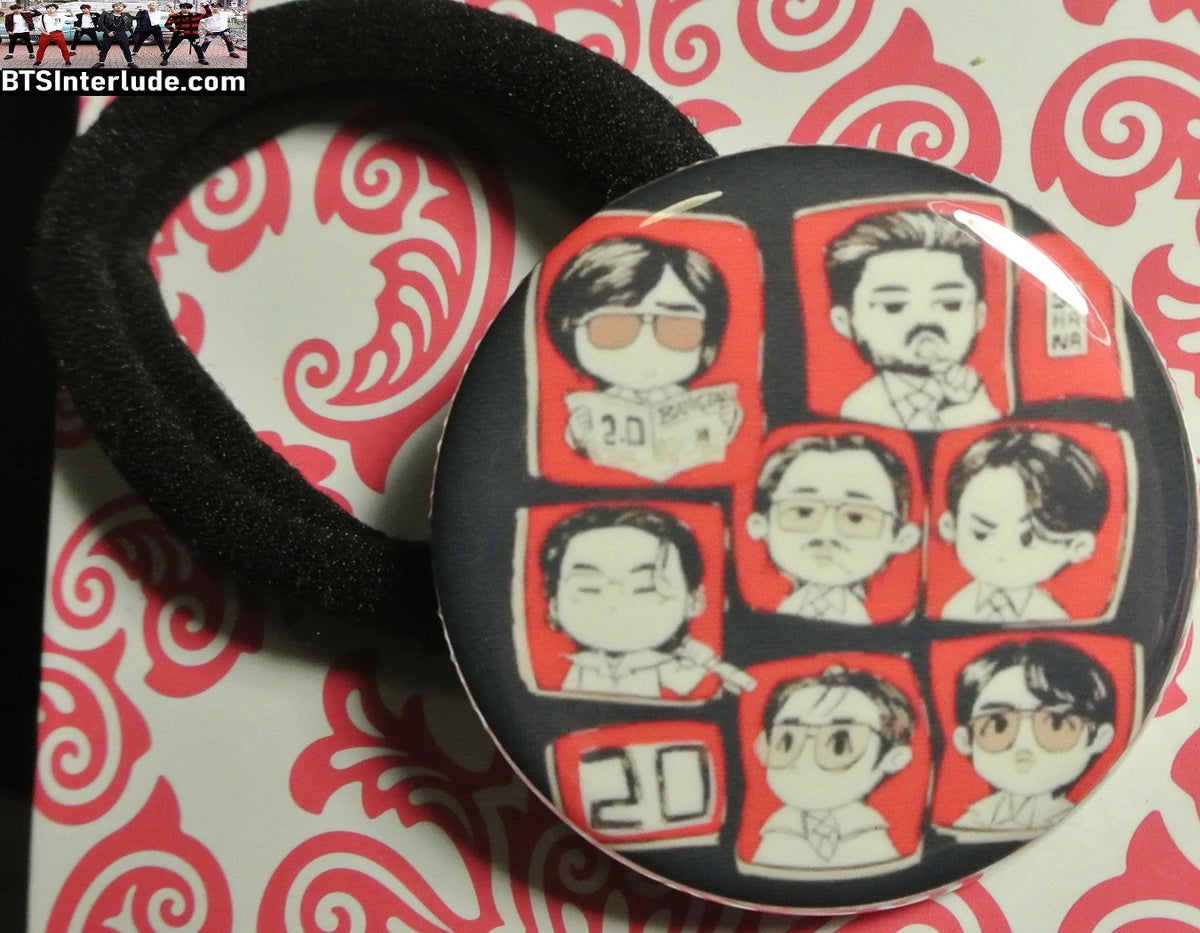 BTS PONYTAIL HOLDER BUTTON GROUP ARIRANG 2.0 CARTOON 방탄소년단 JUNGKOOK V JIMIN RM J-HOPE SUGA JIN SEAMLESS HAIR TIE