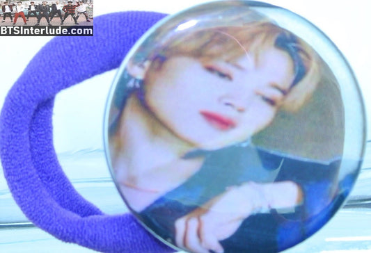 BTS PONYTAIL HOLDER BUTTON PARK JIMIN 박지민 MIKROKOSMOS BLUE SATIN SEAMLESS HAIR TIE