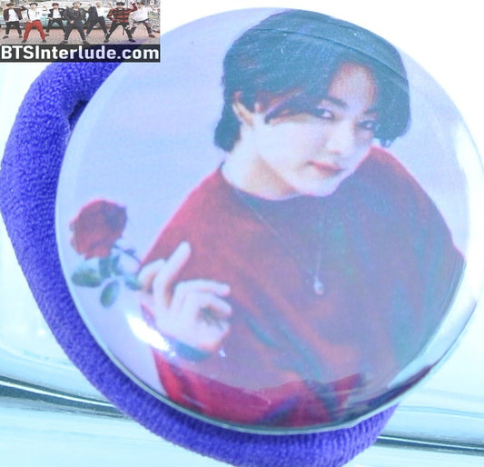 BTS PONYTAIL HOLDER BUTTON JEON JUNGKOOK 전정국 RED SWEATER RED ROSE SEAMLESS HAIR TIE