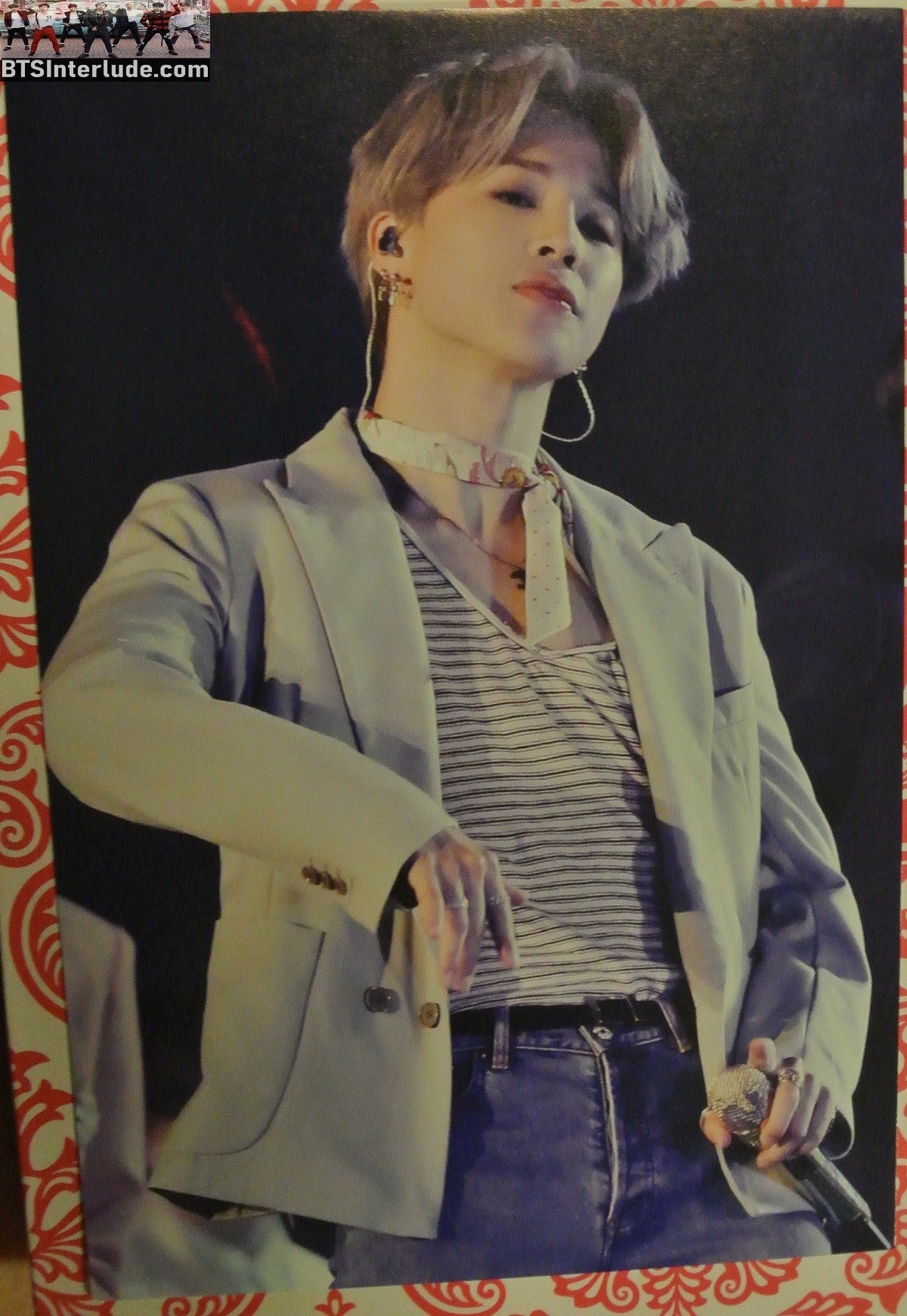 BTS POSTCARD FANSITE PARK JIMIN 박지민 GREY JACKET STRIPED SHIRT INVICTUS FANSITE FILTERS OF YOU