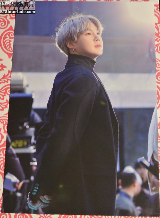 BTS POSTCARD FANSITE SUGA MIN YOONGI 민윤기 SILVER BLOND HAIR BLACK TURTLENECK PROFILE DAY AND NIGHT FANSITE 4" X 6" PHOTO
