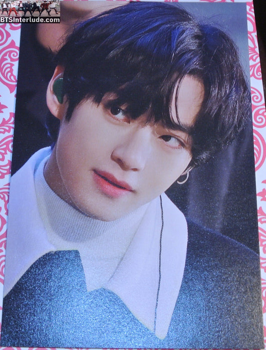 BTS POSTCARD FANSITE V KIM TAEHYUNG 김태형 BLACK JACKET WHITE SHIRT LEAN
