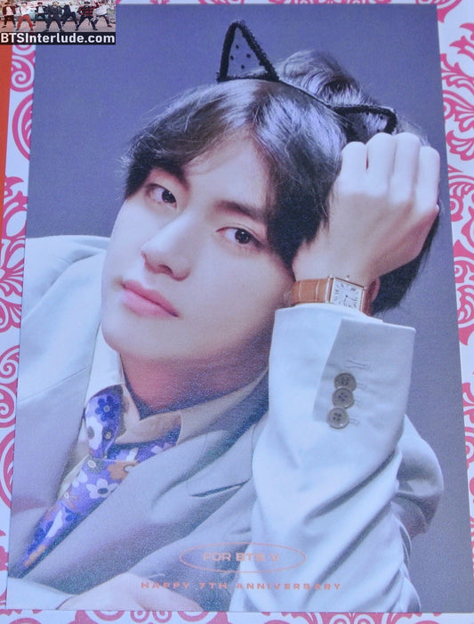 BTS POSTCARD FANSITE V KIM TAEHYUNG 김태형 BLACK CAT EARS GREY JACKET FANSIGN NUNA V FANSITE WE ARE ALWAYS TOGETHER