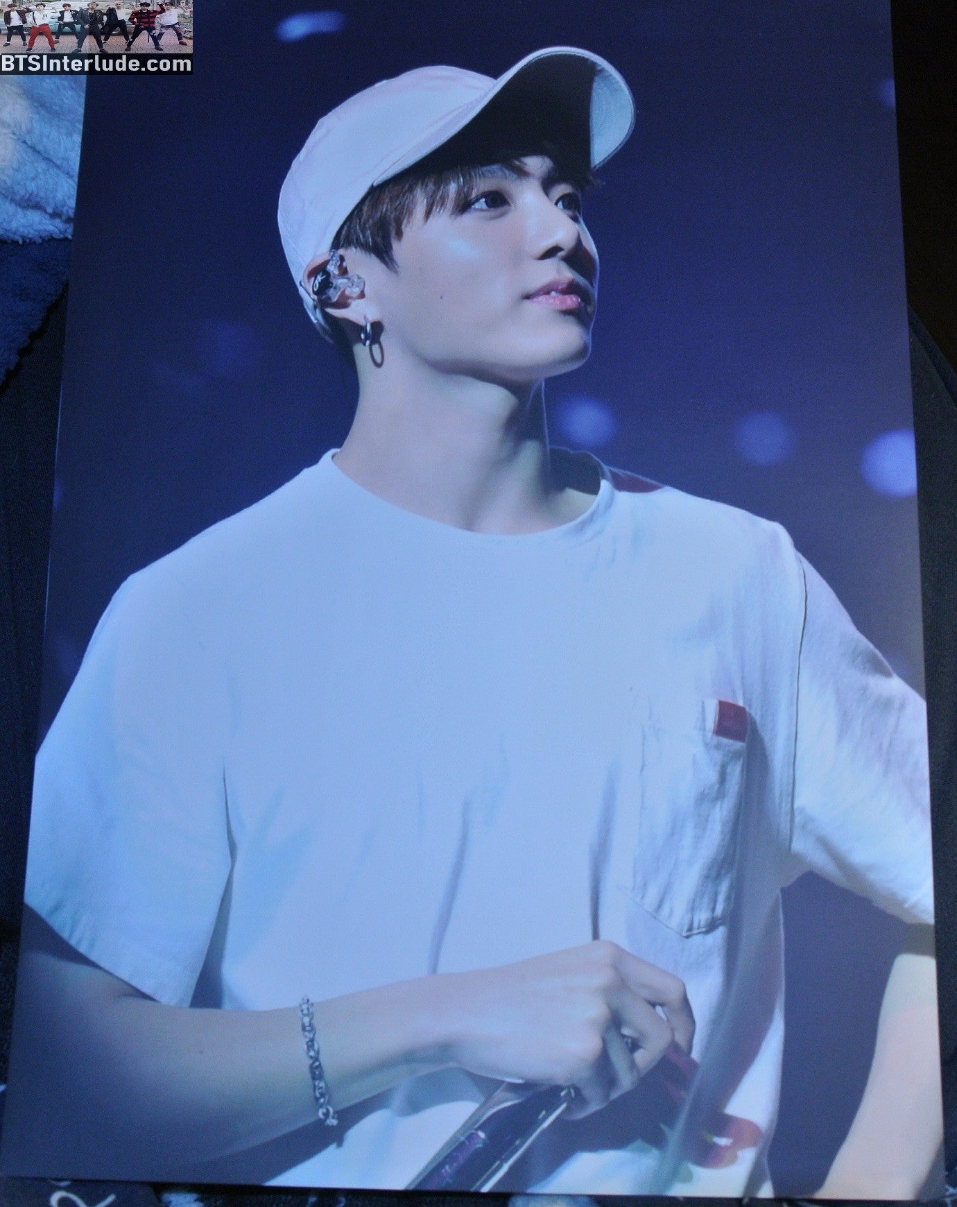 BTS POSTER MINI FANSITE JEON JUNGKOOK 전정국 WHITE JACKET CAP THE KNOCK FANSITE GUT FEELING