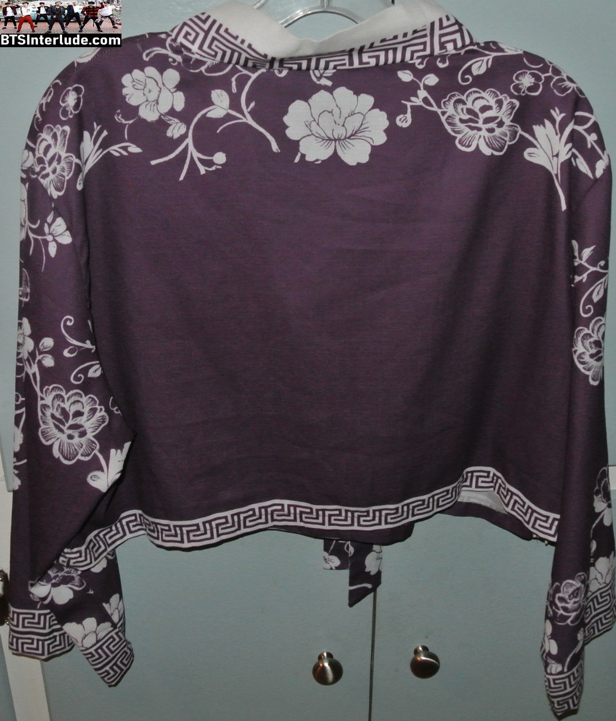 BTS SHIRT FAUX HANBOK PURPLE WHITE FLOWERS CROP NORIGAE 3XL ARIRANG CONCERTS JUNGKOOK V JIMIN RM J-HOPE SUGA JIN