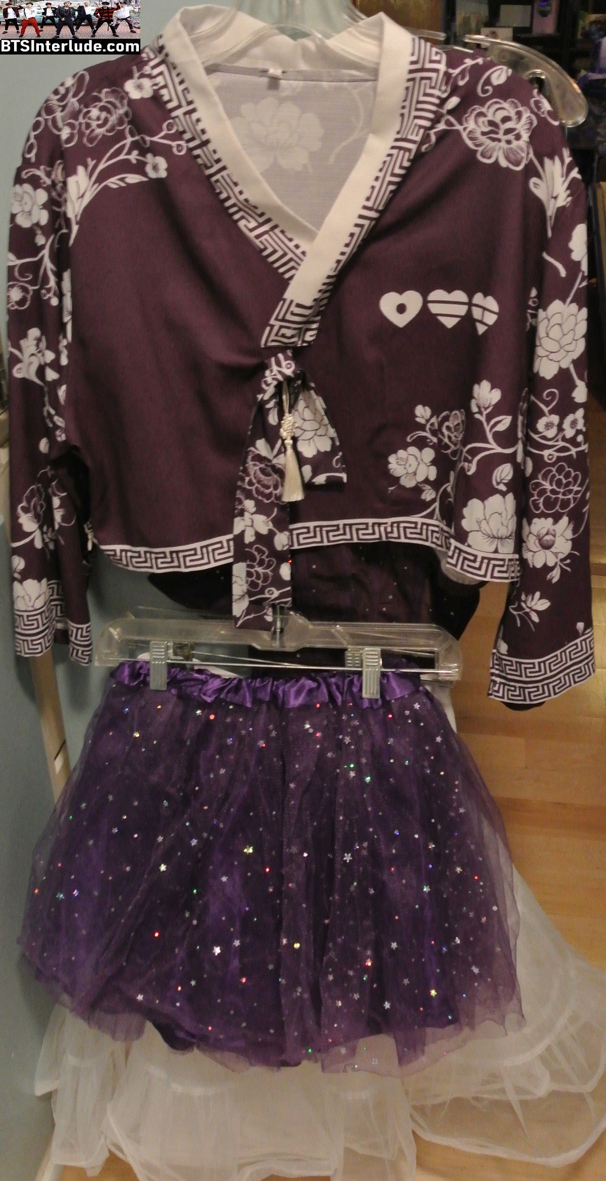 BTS SHIRT FAUX HANBOK PURPLE WHITE FLOWERS CROP NORIGAE 3XL ARIRANG CONCERTS JUNGKOOK V JIMIN RM J-HOPE SUGA JIN