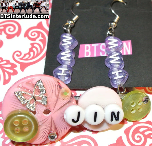 BTS EARRINGS HAIR CLIP JIN KIM SEOKJIN 김석진 WWH WORLD WIDE HANDSOME EARRINGS JIN CLIP PIERCED DANGLE DROP