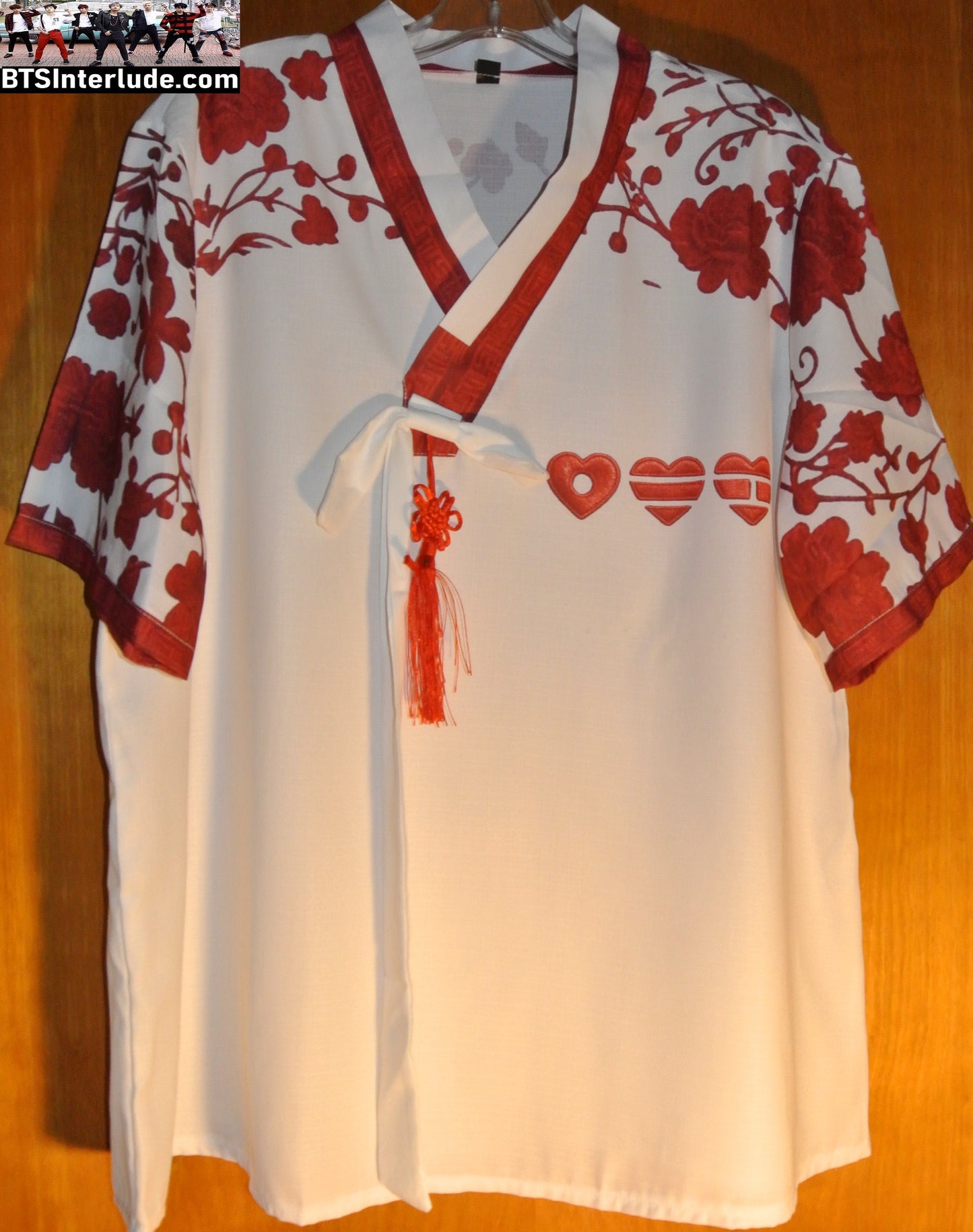 BTS SHIRT GROUP BANGTAN 방탄소년단 ARIRANG FAUX HANBOK WHITE RED FLOWERS NORIGAE 3XL JUNGKOOK V JIMIN RM J-HOPE SUGA JIN