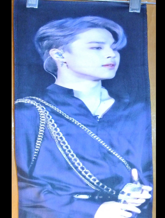 BTS SLOGAN FABRIC PARK JIMIIN 박지민 SILVERY BLOND HAIR BLACK SATIN SHIRT GOLD CHAINS CATS PAW FANSITE BANNER 2 SIDED LIMITED EDITION