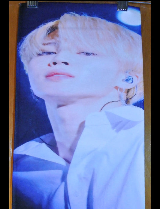 BTS SLOGAN FABRIC PARK JIMIIN 박지민 BLOND HAIR WHITE SHIRT PRUSSIAN BLUE FANSITE BANNER 2 SIDED LIMITED EDITION