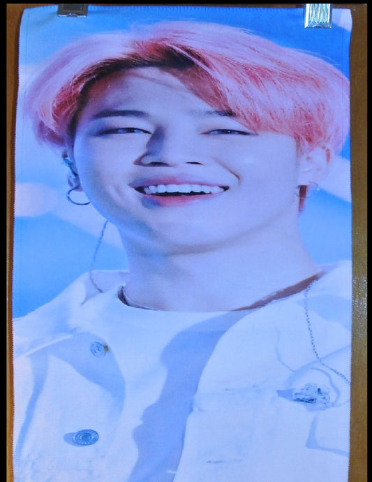 BTS SLOGAN FABRIC PARK JIMIIN 박지민 PINK HAIR WHITE JACKET ADELIO FANSITE BANNER 2 SIDED LIMITED EDITION