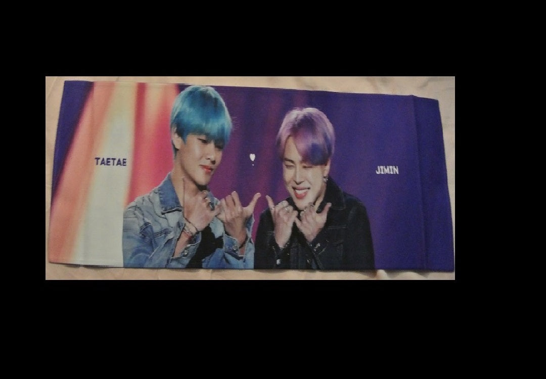 BTS SLOGAN FABRIC SUB-UNIT V KIM TAEHYUNG BLUE HAIR PARK JIMIN PURPLE HAIR SOULMATES FANSITE BANNER 2 SIDED LIMITED EDITION