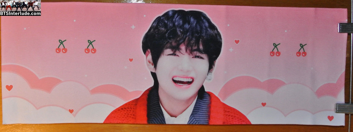 BTS SLOGAN FABRIC V KIM TAEHYUNG 김태형 CHERRIES PRADA 2019 MMAS FANSITE BANNER 2 SIDED LIMITED EDITION