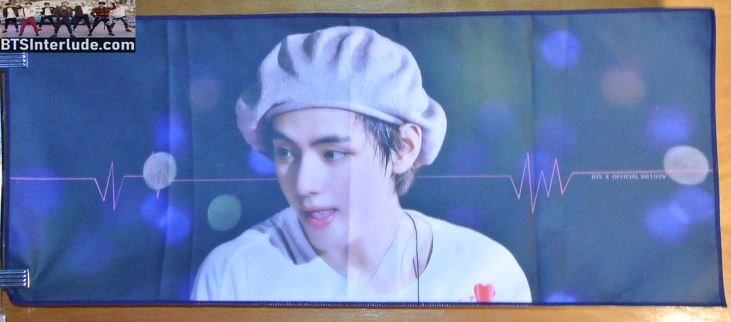 BTS SLOGAN FABRIC V KIM TAEHYUNG 김태형 HORIZONTAL TAN BERET TONGUE BANNER 2 SIDED LIMITED EDITION