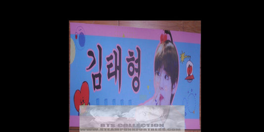BTS SLOGAN VINYL V KIM TAEHYUNG 김태형  BT21 TATA GLASSES FANSITE BANNER 2 SIDED LIMITED EDITION