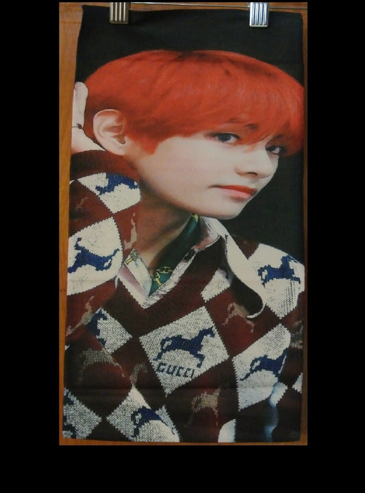 BTS SLOGAN FABRIC V KIM TAEHYUNG 김태형 RED HAIR GUCCI 2018 MELON AWARDS FANSITE BANNER 2 SIDED LIMITED EDITION