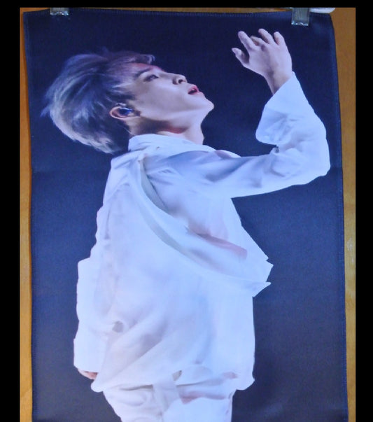 BTS SLOGAN FABRIC XL PARK JIMIIN 박지민 BLOND HAIR 2018 MAMAS WHITE PERFORMANCE ALL OF YOU FANSITE BANNER 2 SIDED LIMITED EDITION