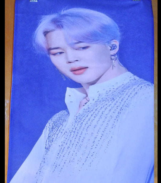 BTS SLOGAN FABRIC XL PARK JIMIIN 박지민 LAVENDER HAIR WHITE SILVER TRUTH UNTOLD SHIRT PIECES OF MIND FANSITE BANNER 2 SIDED LIMITED EDITION