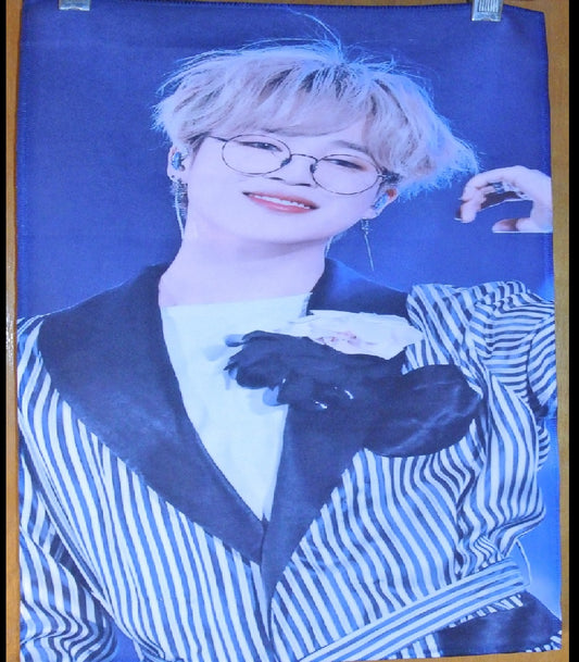 BTS SLOGAN FABRIC XL PARK JIMIIN 박지민 BLOND HAIR HOME PERFORMANCE GLASSES LOVE LETTER FANSITE BANNER 2 SIDED LIMITED EDITION
