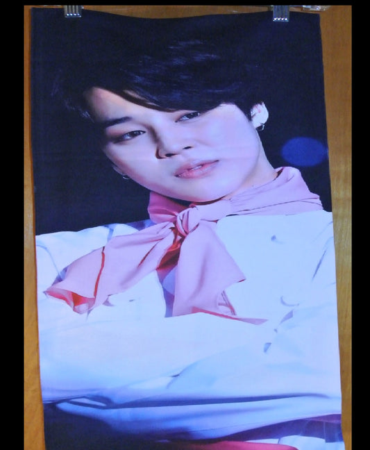 BTS SLOGAN FABRIC XL PARK JIMIIN 박지민 PINK SCARF WHITE SHIRT FANSITE BANNER 2 SIDED LIMITED EDITION