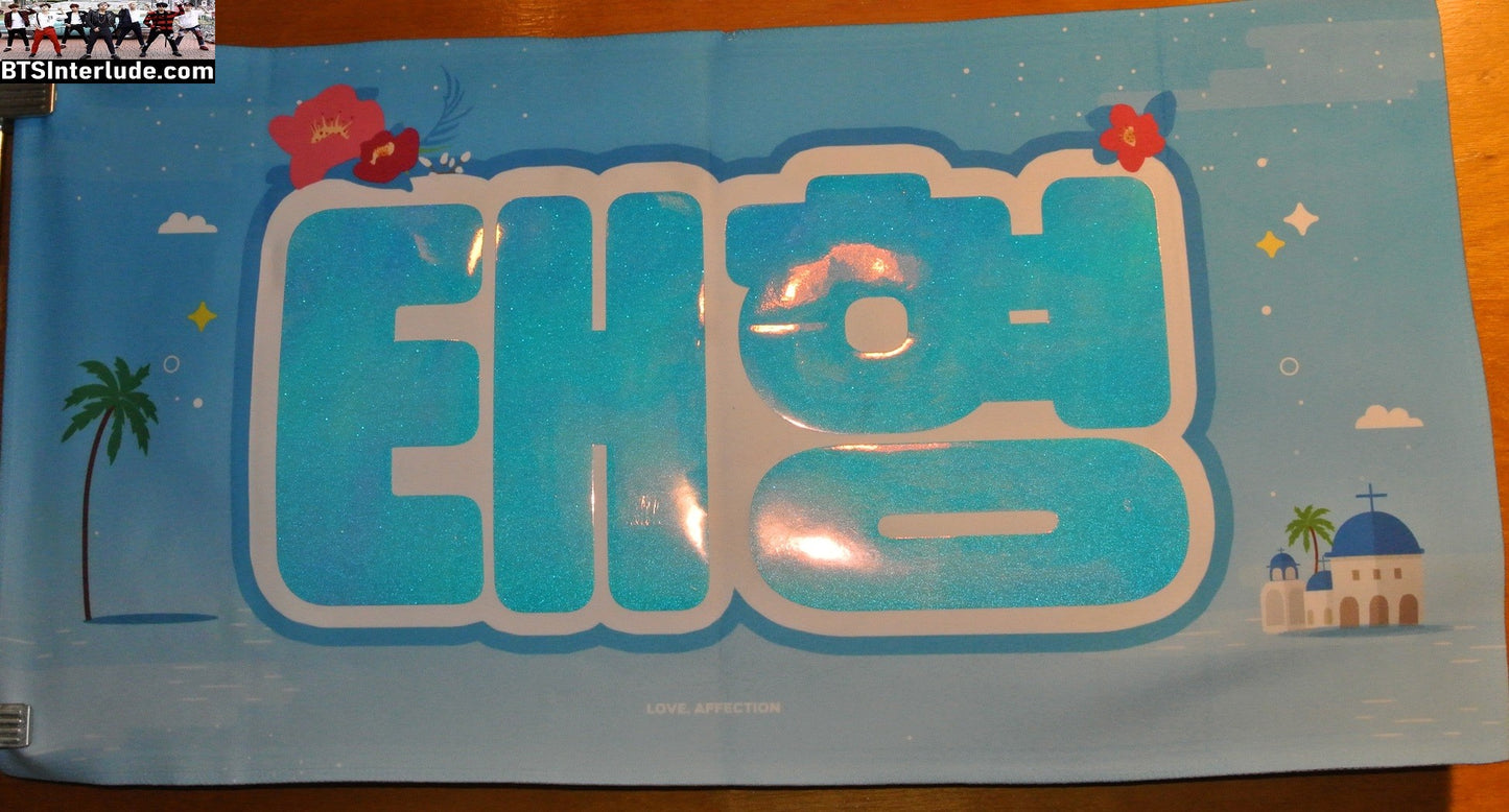 BTS SLOGAN FABRIC XL V KIM TAEHYUNG 김태형 BLUE HAIR FANSIGN FLOWER TIARA LOVE AFFECTION FANSITE BANNER 2 SIDED LIMITED EDITION