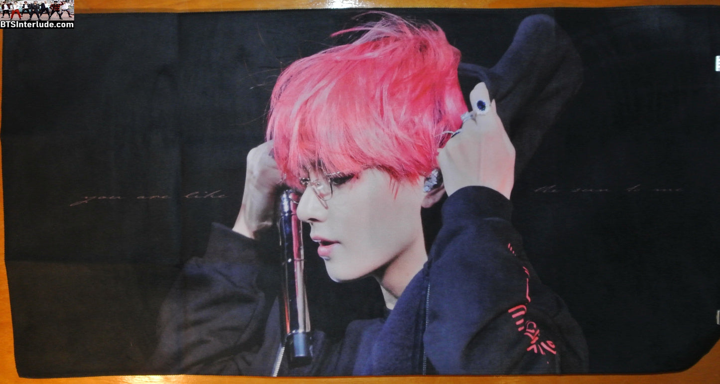 BTS SLOGAN FABRIC XXL V KIM TAEHYUNG 김태형 PINK HAIR GLASSES HOODIE V MIC FANSITE BANNER 2 SIDED LIMITED EDITION