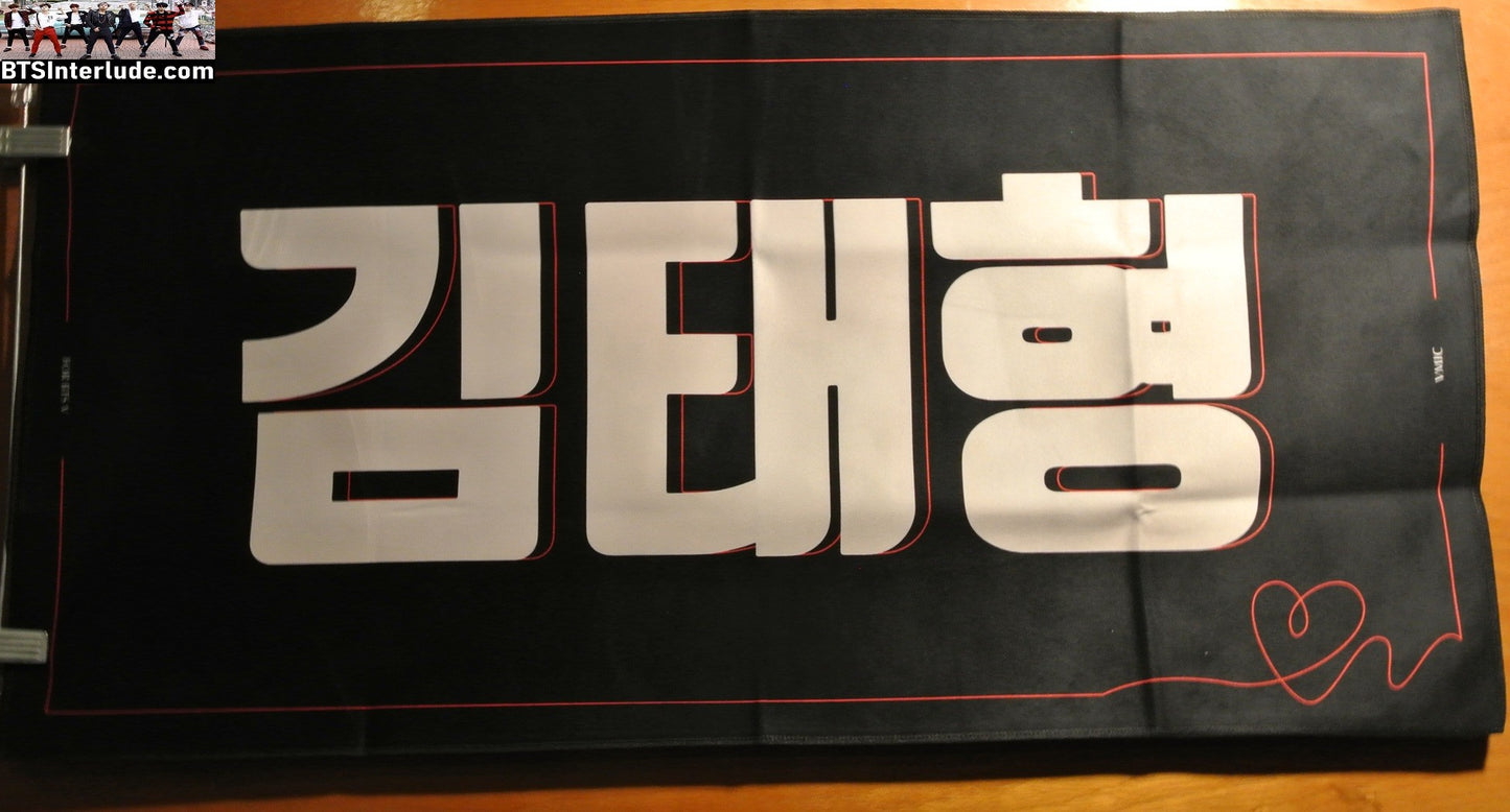 BTS SLOGAN FABRIC XXL V KIM TAEHYUNG 김태형 PINK HAIR GLASSES HOODIE V MIC FANSITE BANNER 2 SIDED LIMITED EDITION