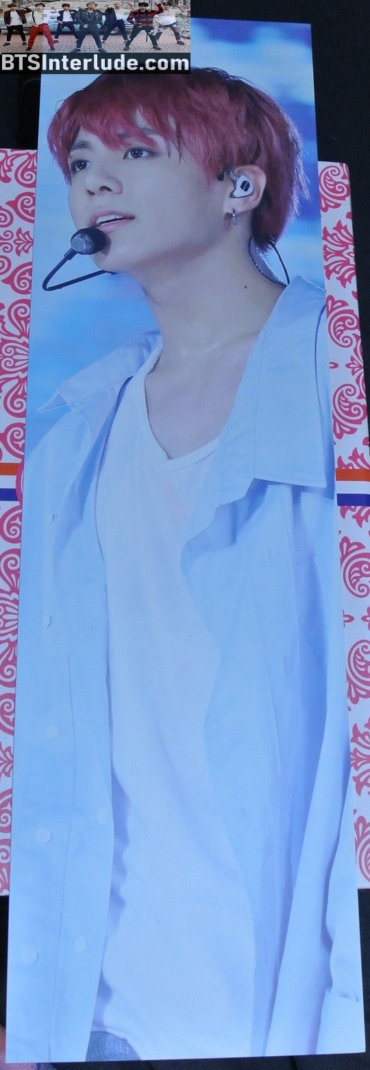 BTS SLOGAN CARDSTOCK JEON JUNGKOOK 전정국 2 SIDED FANSITE RED HAIR BLUE SHIRT BANNER SIGN