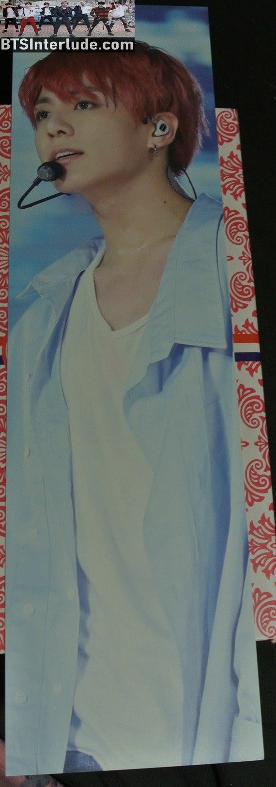 BTS SLOGAN CARDSTOCK JEON JUNGKOOK 전정국 2 SIDED FANSITE RED HAIR BLUE SHIRT BANNER SIGN