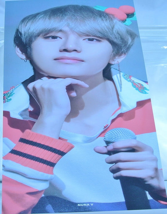 BTS SLOGAN CARDSTOCK V KIM TAEHYUNG 김태형 CHERRIES HEADBAND NUNA V FANSITE VREATHTAKING BANNER 2 SIDED LIMITED EDITION