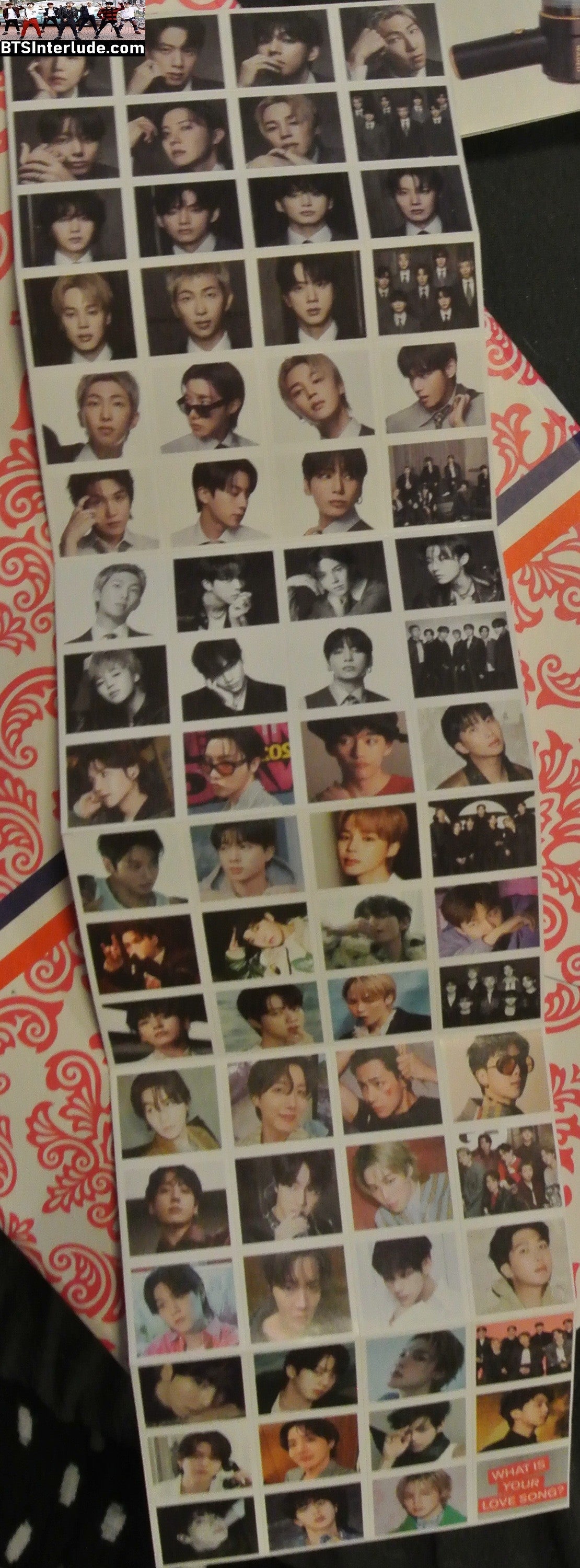 BTS STICKERS GROUP 방탄소년단 ARIRANG WHAT'S YOUR LOVE SONG 72 STICKERS SHEET INDIVIDUAL JUNGKOOK V JIMIN RM J-HOPE SUGA JIN