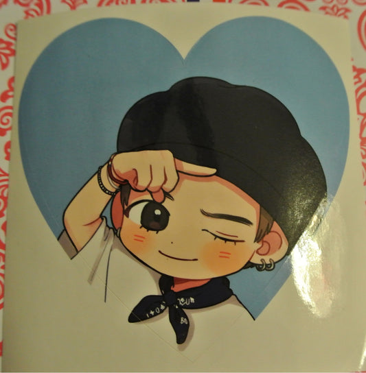 BTS STICKER V KIM TAEHYUNG 김태형 CHIBI XXL BLACK BERET HEART