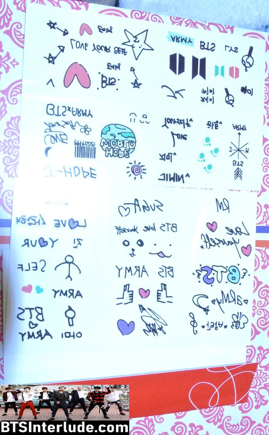 BTS TATTOO SHEETS FROM LOVE YOURSELF TOUR OFFICIAL JUNGKOOK V JIMIN RM J-HOPE SUGA JIN