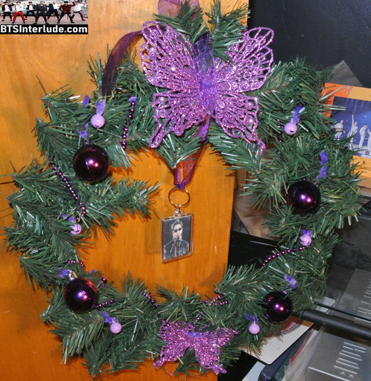 BTS CHRISTMAS OR ALL YEAR ROUND WREATH 15"  RM KIM NAMJOON 김남준 ARIRANG SUNGLASSES LIMITED EDITION PURPLE BUTTERFLIES