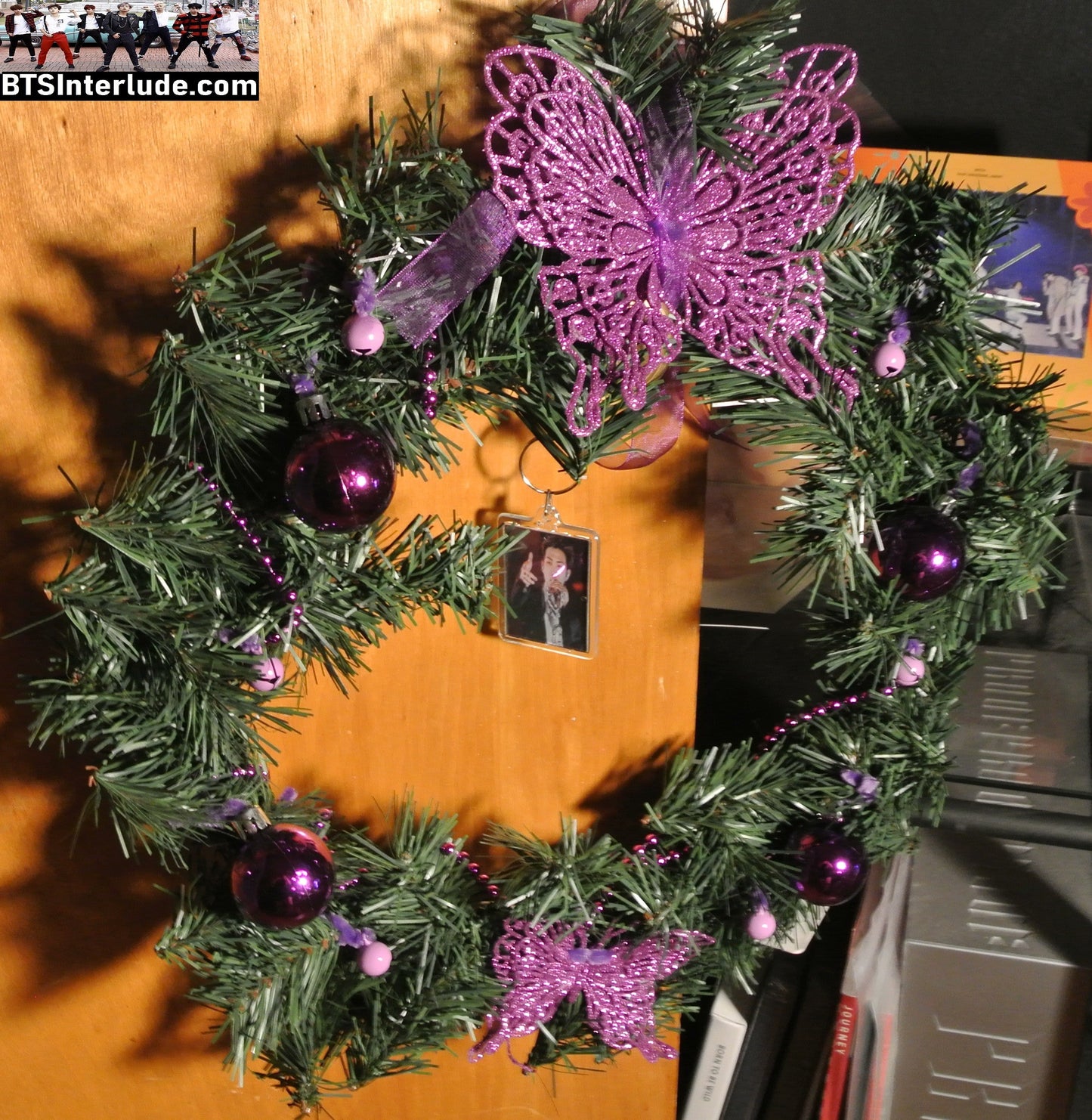 BTS CHRISTMAS OR ALL YEAR ROUND WREATH 15"  RM KIM NAMJOON 김남준 ARIRANG SUNGLASSES LIMITED EDITION PURPLE BUTTERFLIES