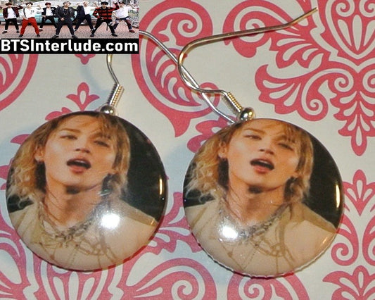 BTS EARRINGS BUTTON PARK JIMIIN 박지민 2 IN 1 ID ARIRANG TAN SHIRT PIERCED OR CLIP DANGLE DROP