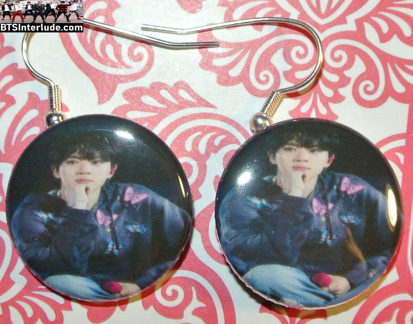 BTS EARRINGS BUTTON JIN KIM SEOKJIN 김석진 2 IN 1 ARIRANG ENDING PIERCED OR CLIPS DANGLE DROP