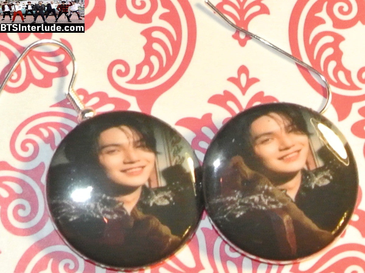BTS EARRINGS BUTTON SUGA MIN YOONGI 민윤기 2 IN 1 NORMAL SMILE PIERCED OR CLIPS DANGLE DROP