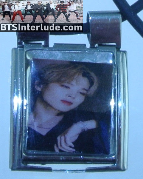 BTS NECKLACE MEGA CHARM LINK PARK JIMIN 박지민 MIKROKOSMOS BLUE SATIN BLACK CORD ADJUSTABLE