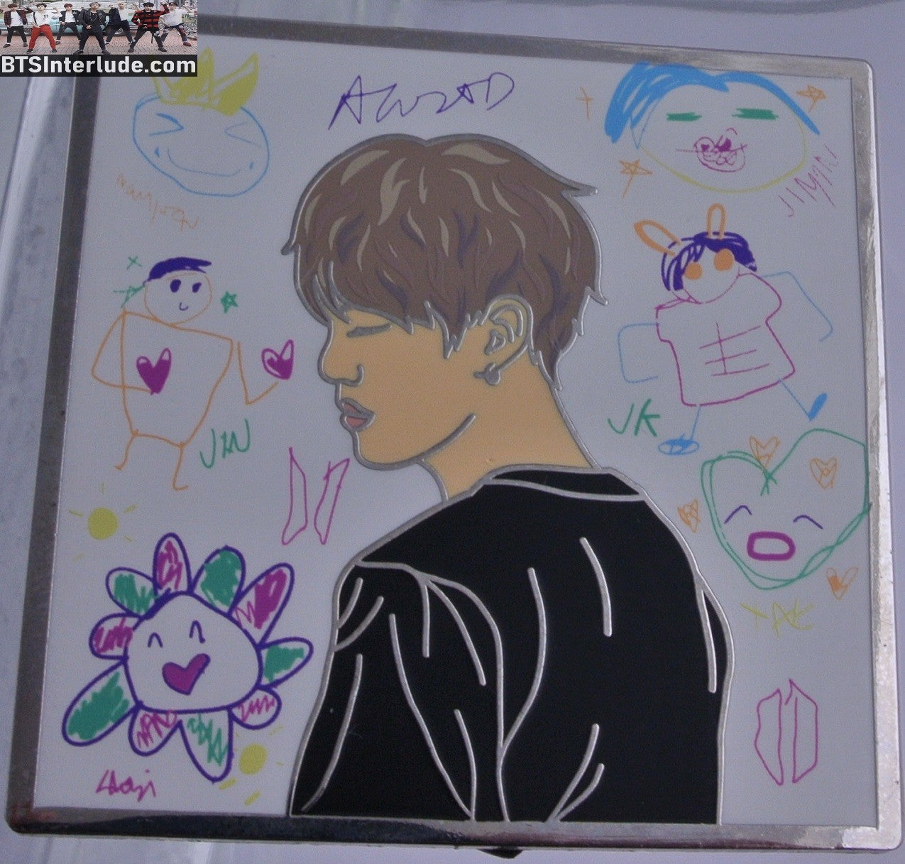 BTS PIN ENAMEL SILVER SUGA MIN YOONGI 민윤기 MEMBER DRAWINGS BADGE BUTTON